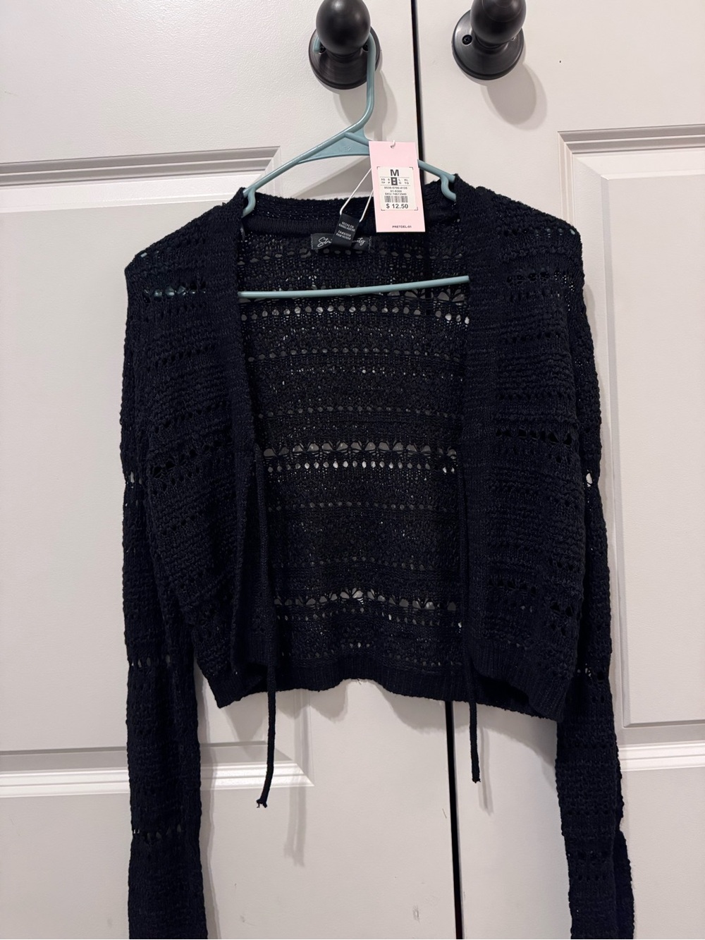 Streetwear Society Black Cropped Open-Knit Cardigan